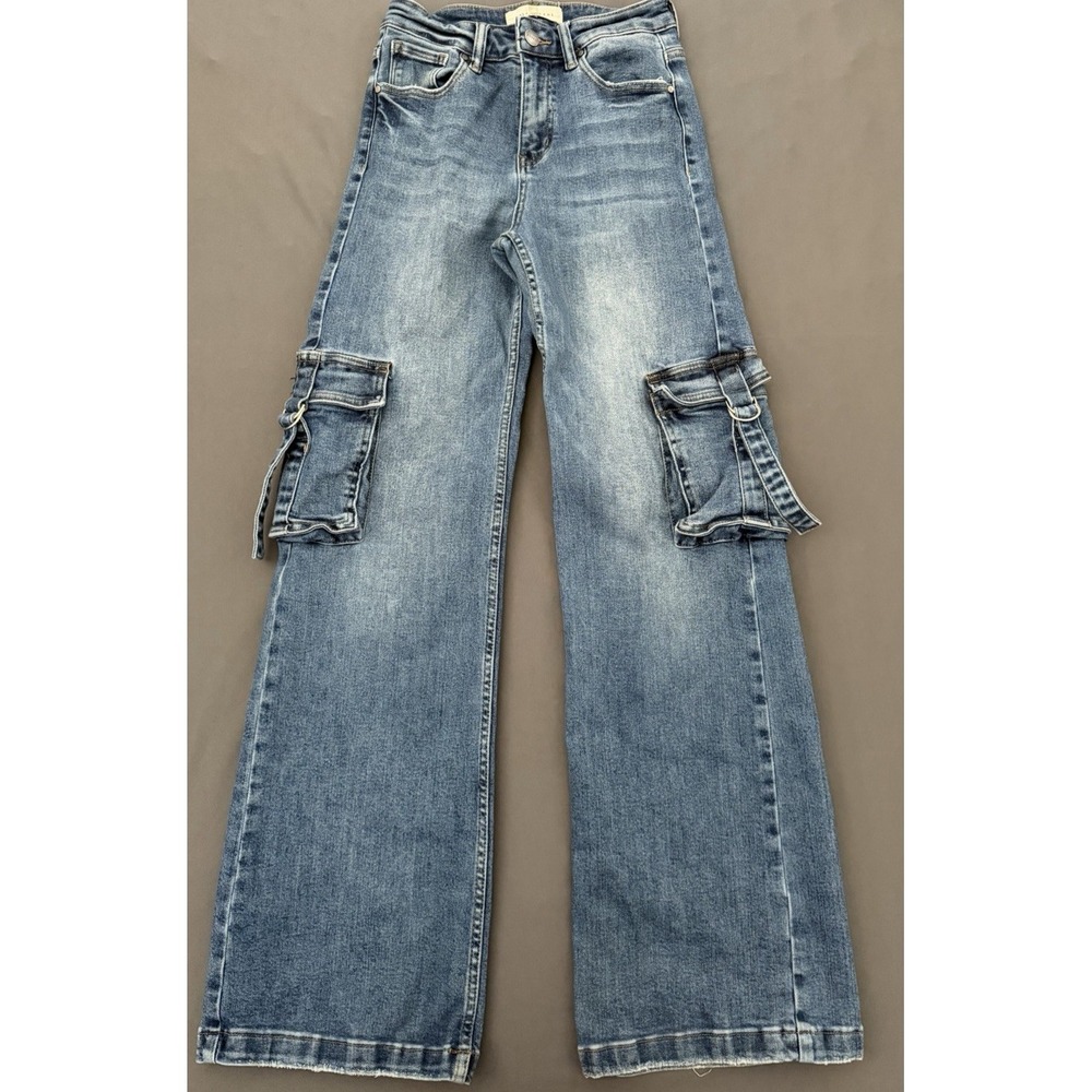 Risen Jeans Womens Size 25 Cargo Medium Wash High Rise Wide Leg Stretch